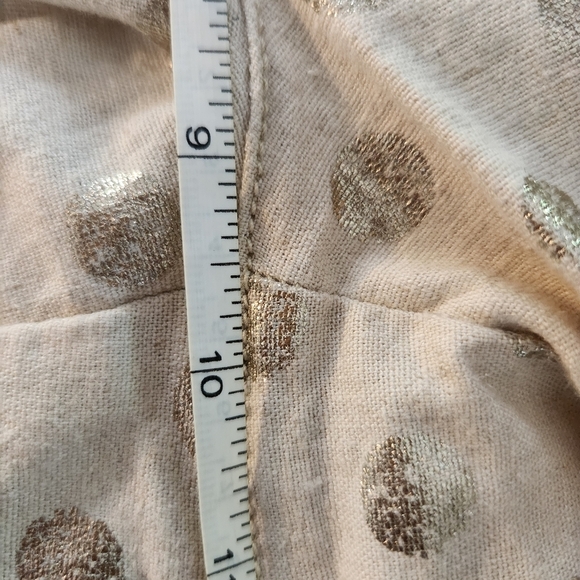 EUC ANTHROPOLOGIE LINEN BLEND BERMUDA SHORTS TAN & GOLD POLKA DOT MID RISE SZ 27 - Picture 12 of 13
